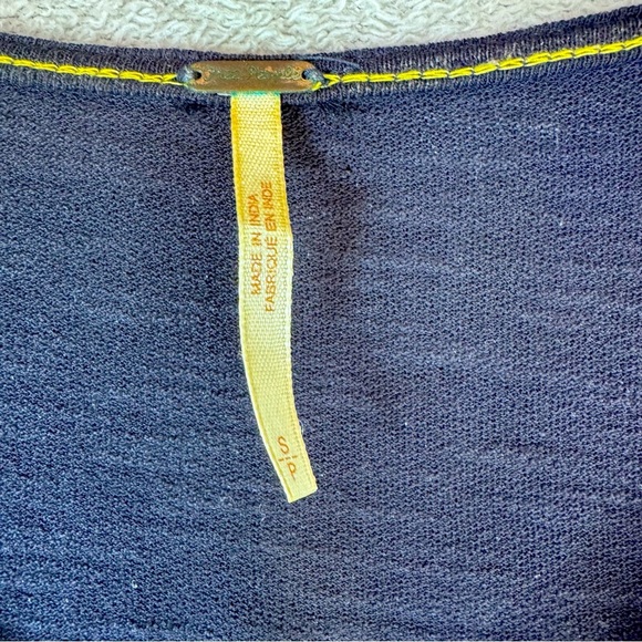 Free People Navy Blue Boho Yellow Embroidered Blouse - Picture 9 of 13